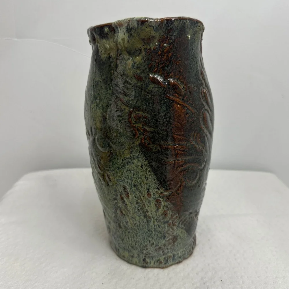Terrance M Bedell Studio Pottery Vase Handmade signed '14‎ Brown Geode luminary